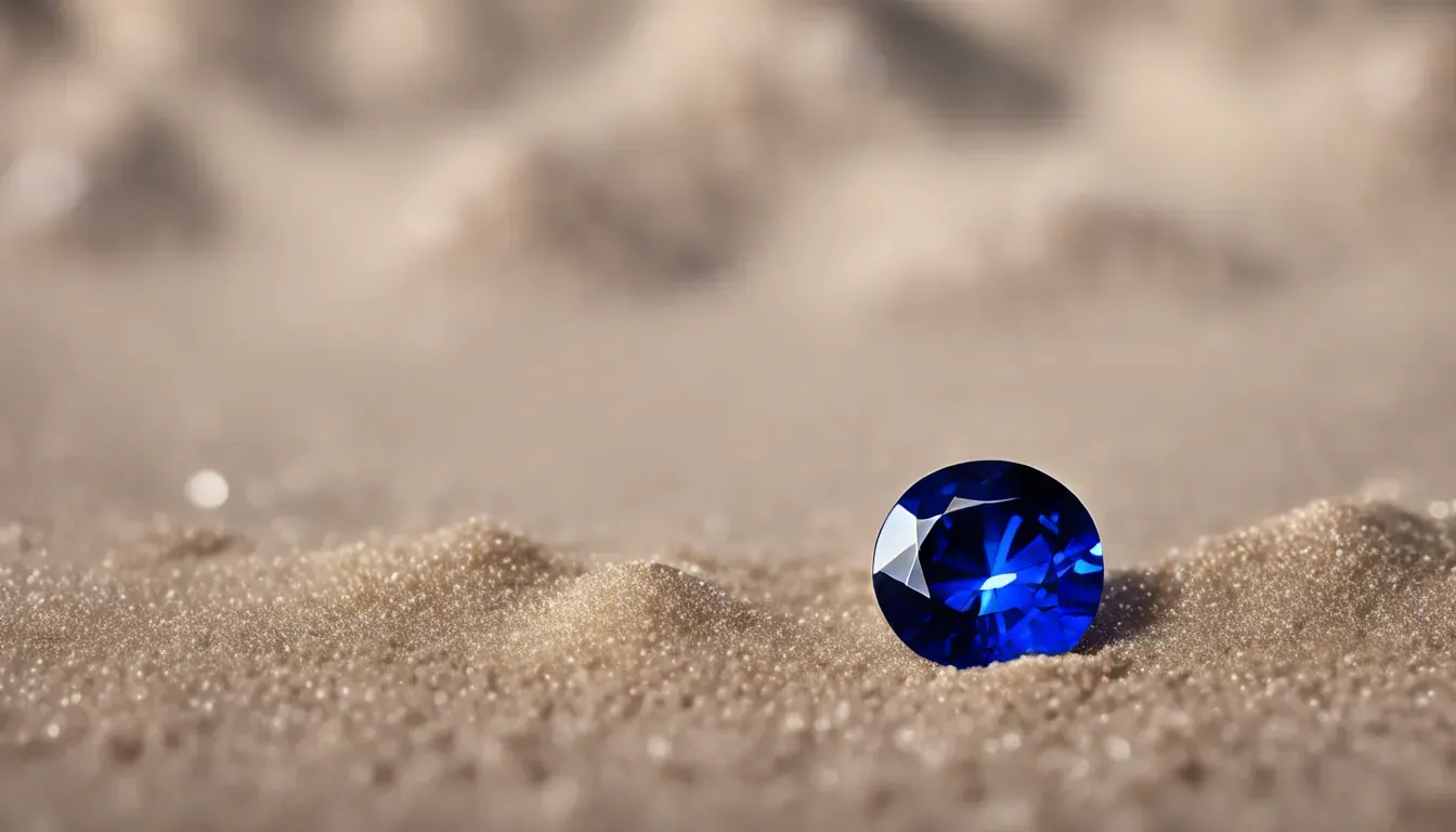 Blue sapphire resting on golden sand